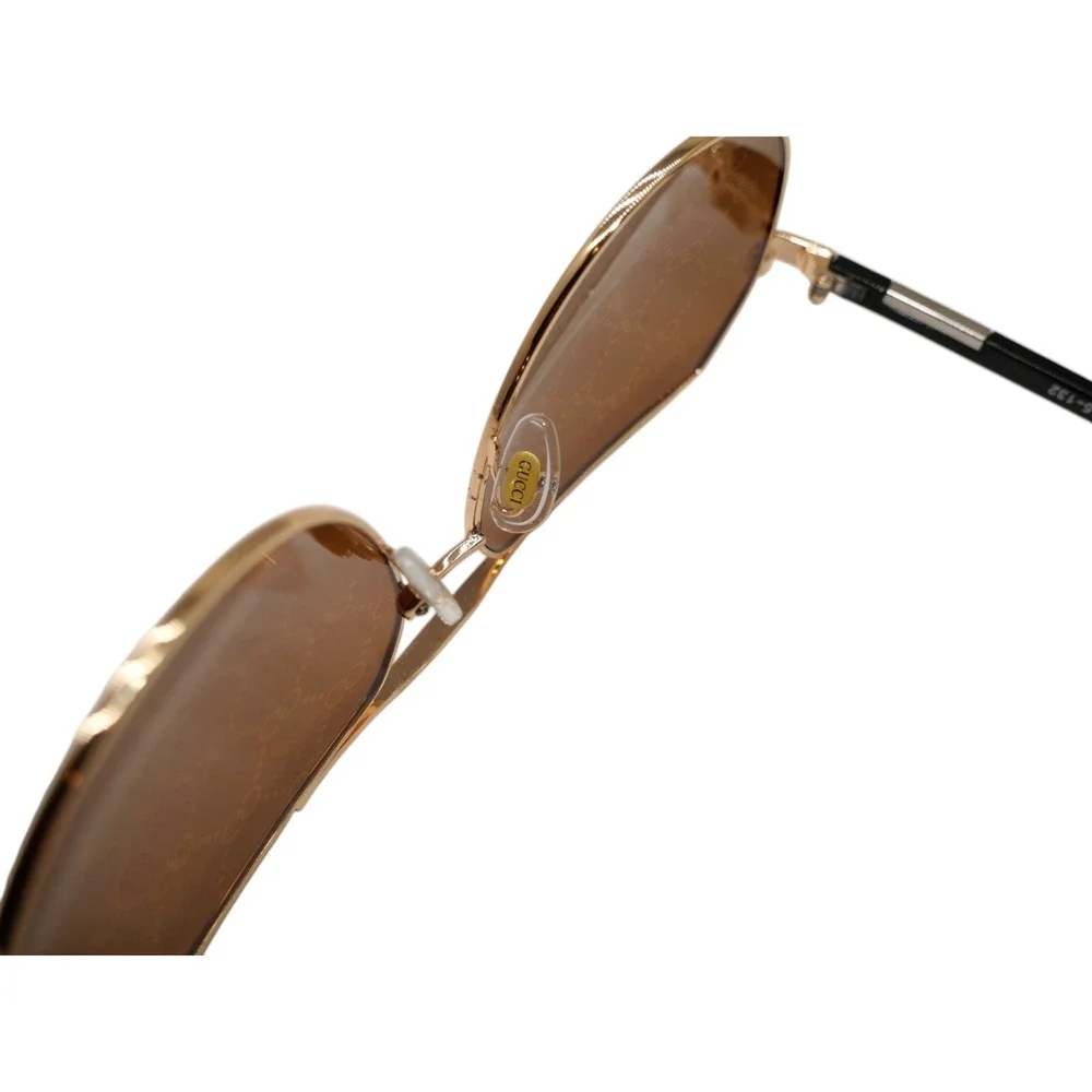 Gucci GG105 Sunglasses 59-15-132 Gold Aviator Brown GG Logo Lens Black Temple